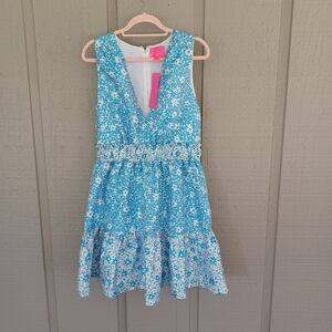 Lilly Pulitzer Fabiana V Neck Jacquard Dress Size 10 In Lunar Blue Baby Blues
